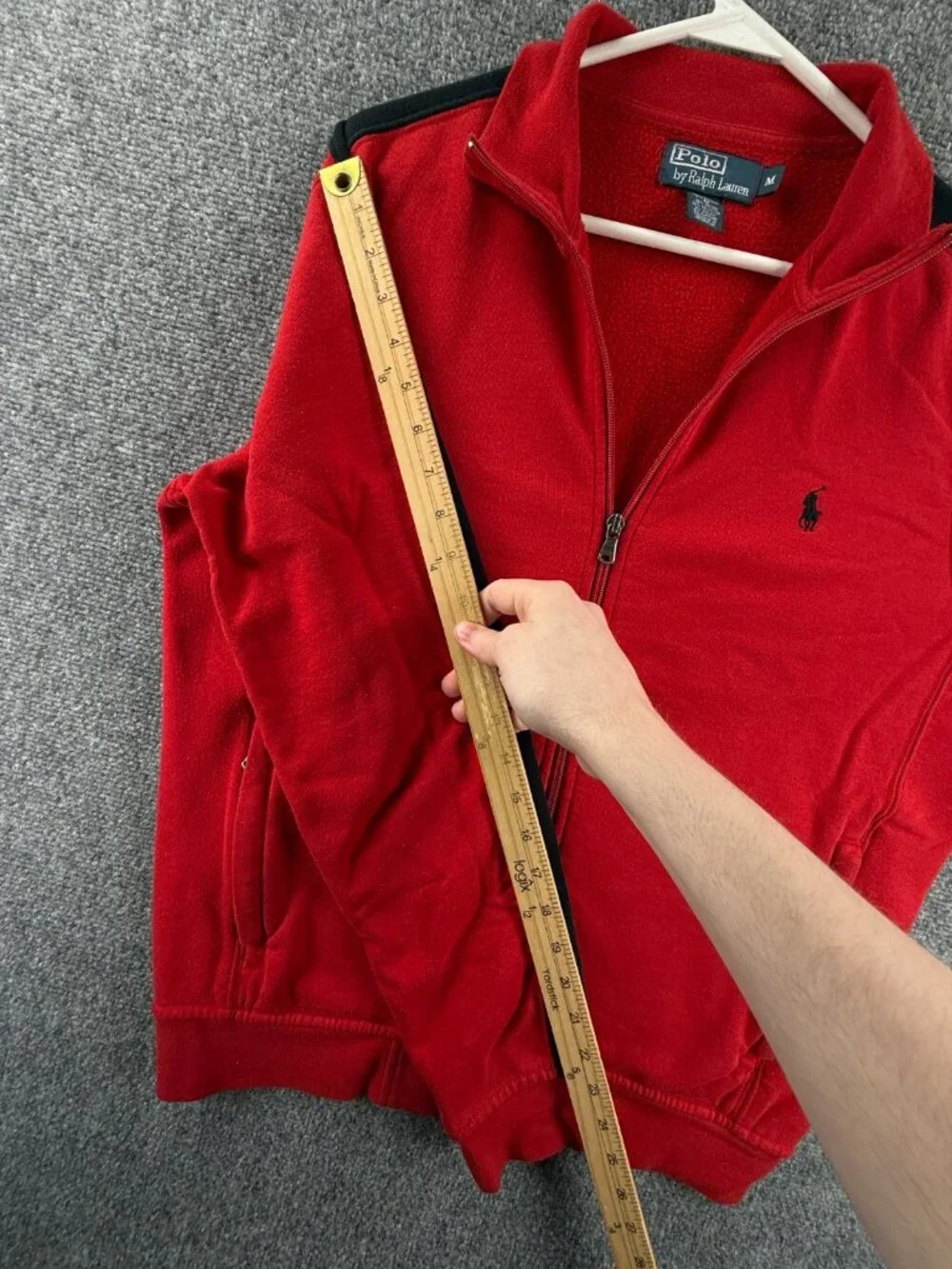 Polo Ralph Lauren Red Track Jacket Fleece Full Zip Medium Cotton Blend Pony
